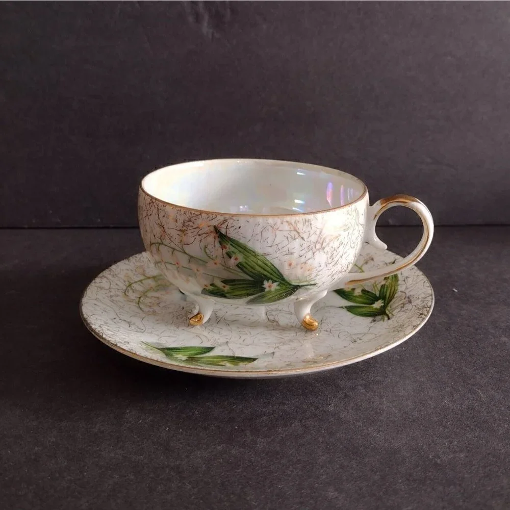 Vintage Relco Japan Porcelain Lily Of The Valley Floral Teacup & Saucer White - Picture 1 of 12